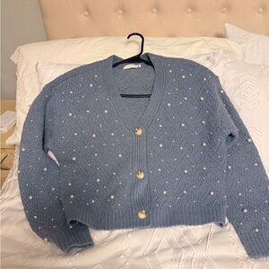 Lush Blue Pearl Embellished Cardigan – Size M